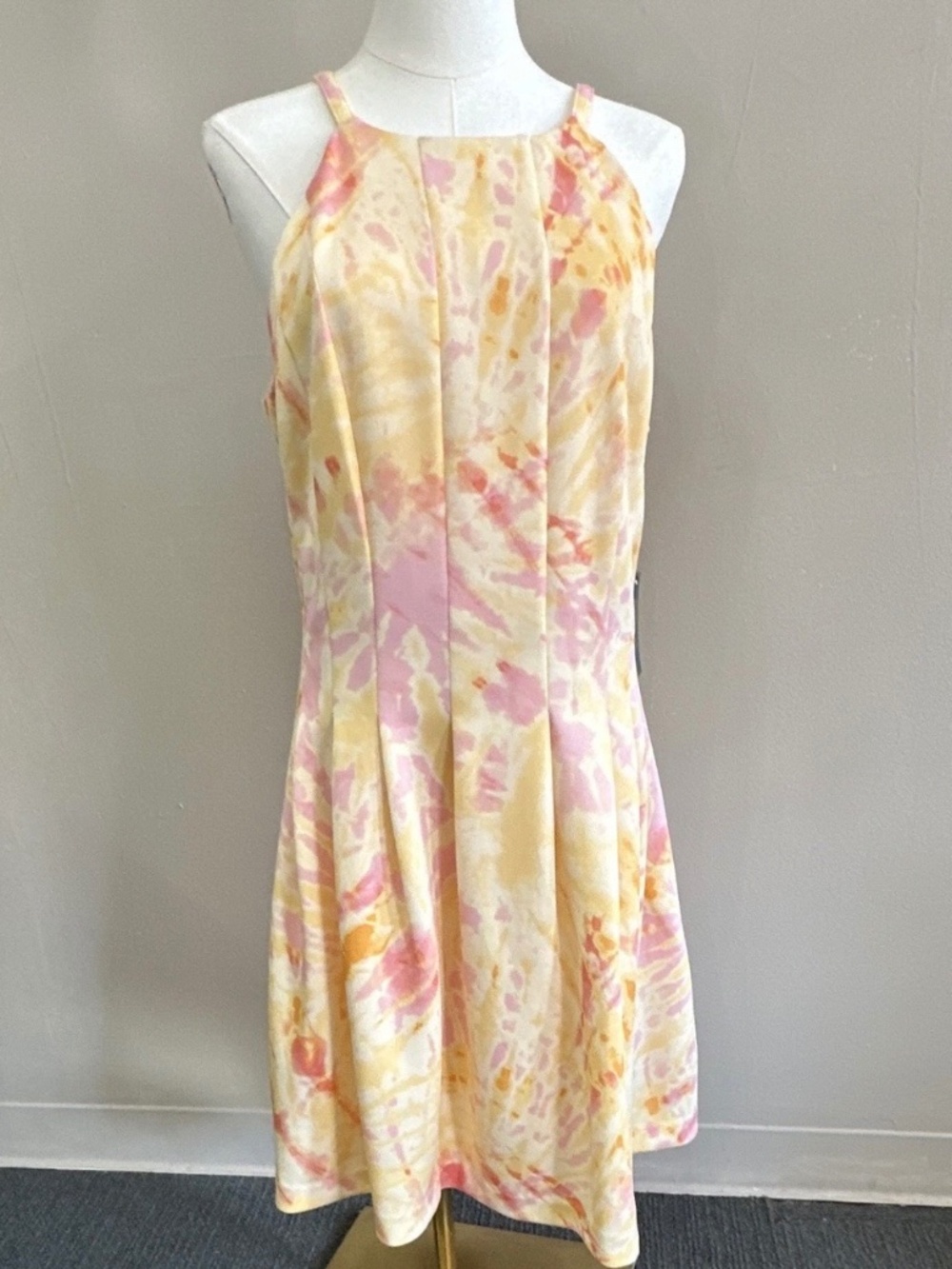 NWT Vince Camuto Abstract Fit & Flare Dress Square Neck Sleeveless Zip Size 14